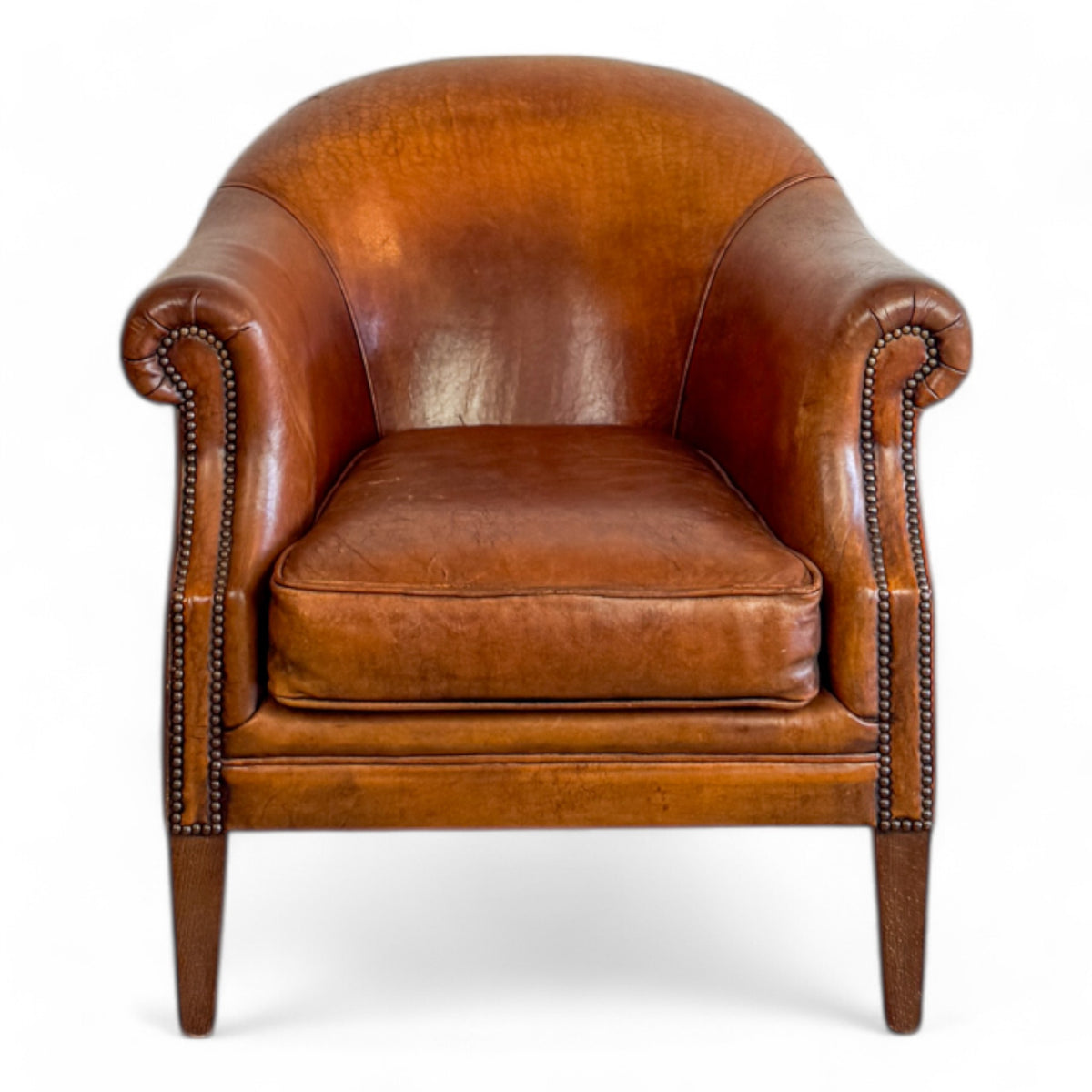 Art Deco Leather Barrel Chair