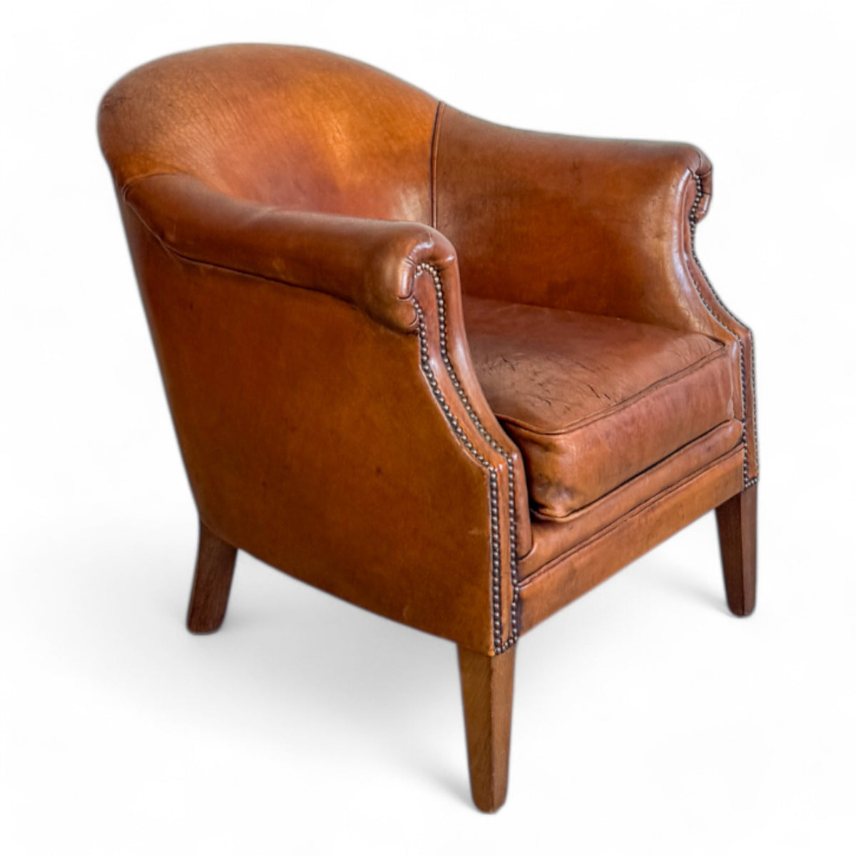 Art Deco Leather Barrel Chair