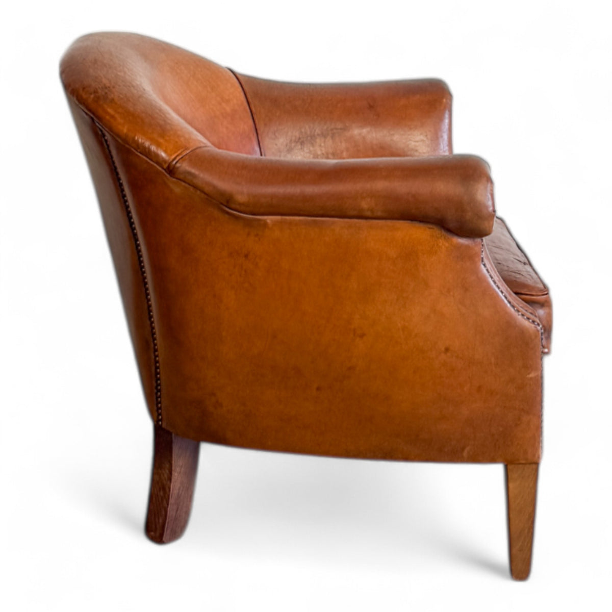 Art Deco Leather Barrel Chair