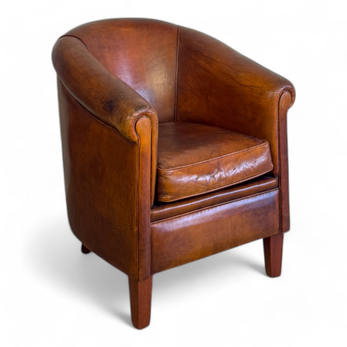 Art Deco Leather Barrel Chair