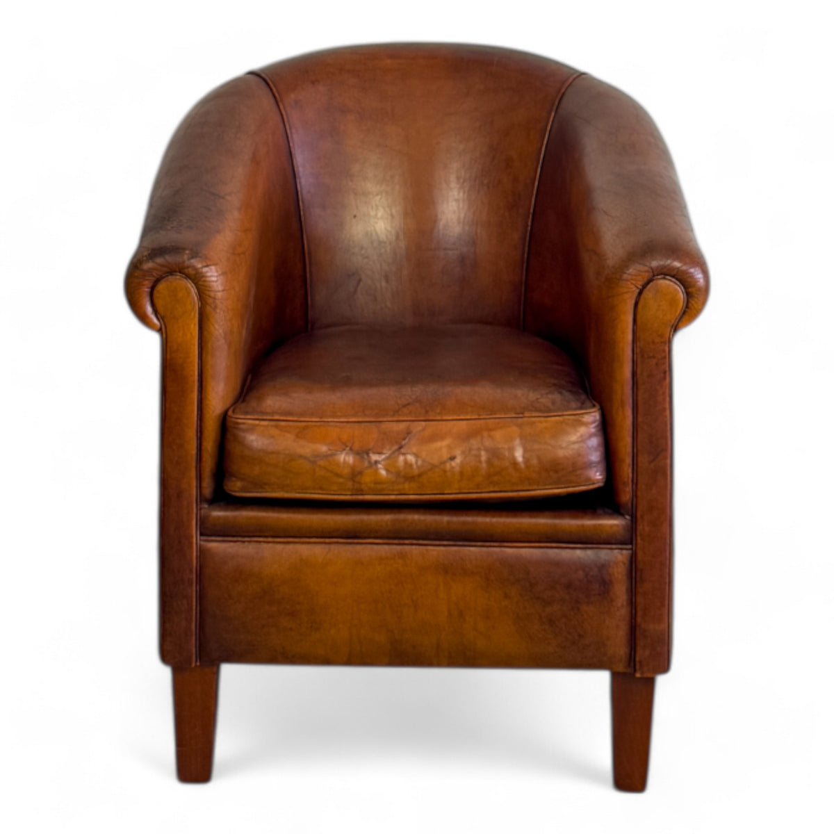 Art Deco Leather Barrel Chair