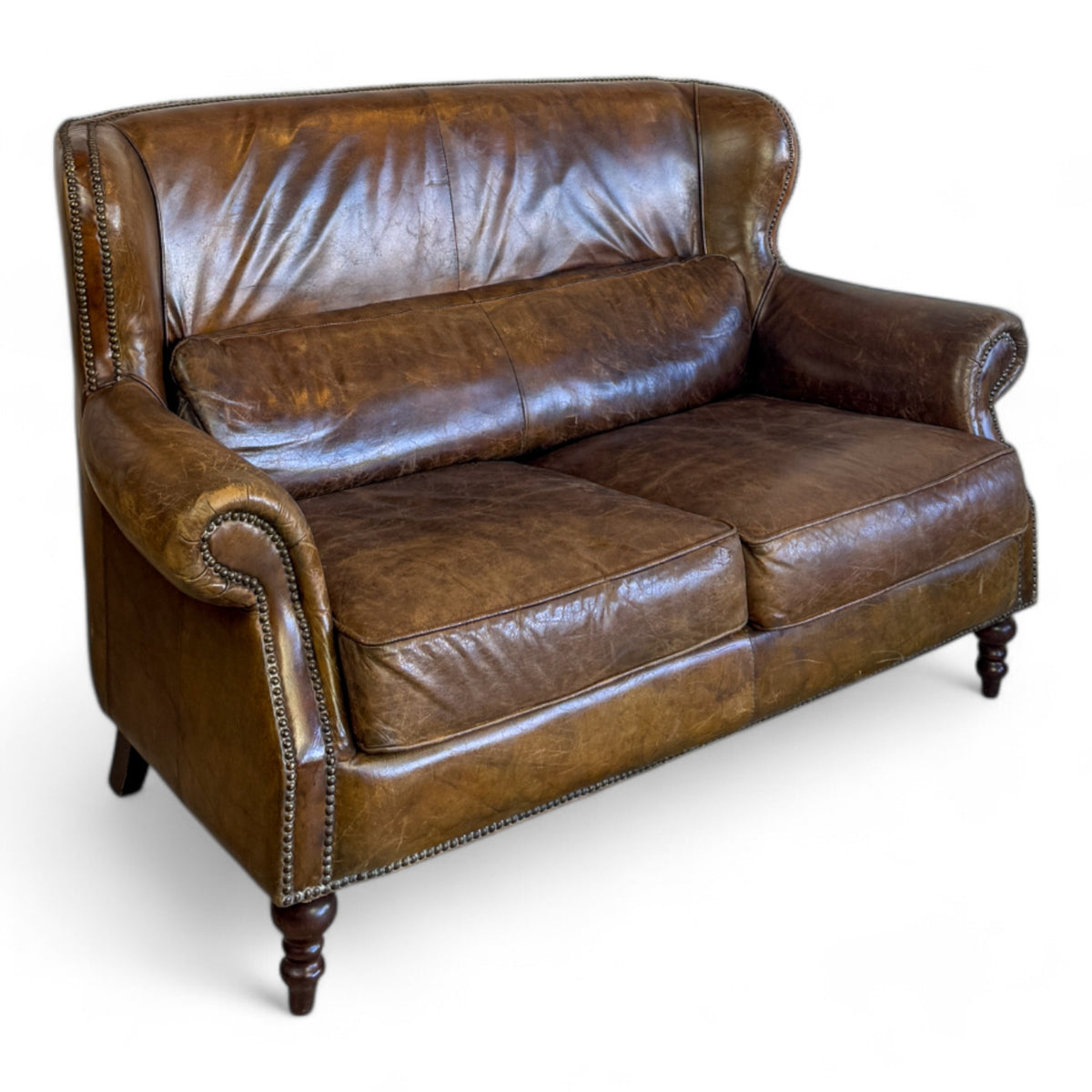 Art Deco High Back Leather Settee