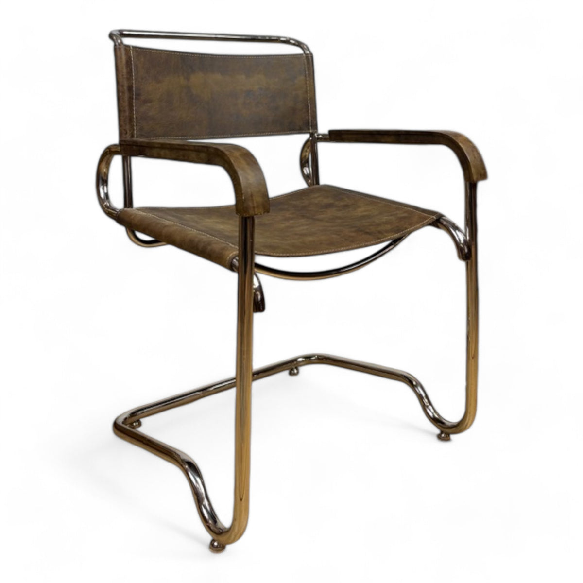 Stitched Leather Stainless Steel Arm Chair