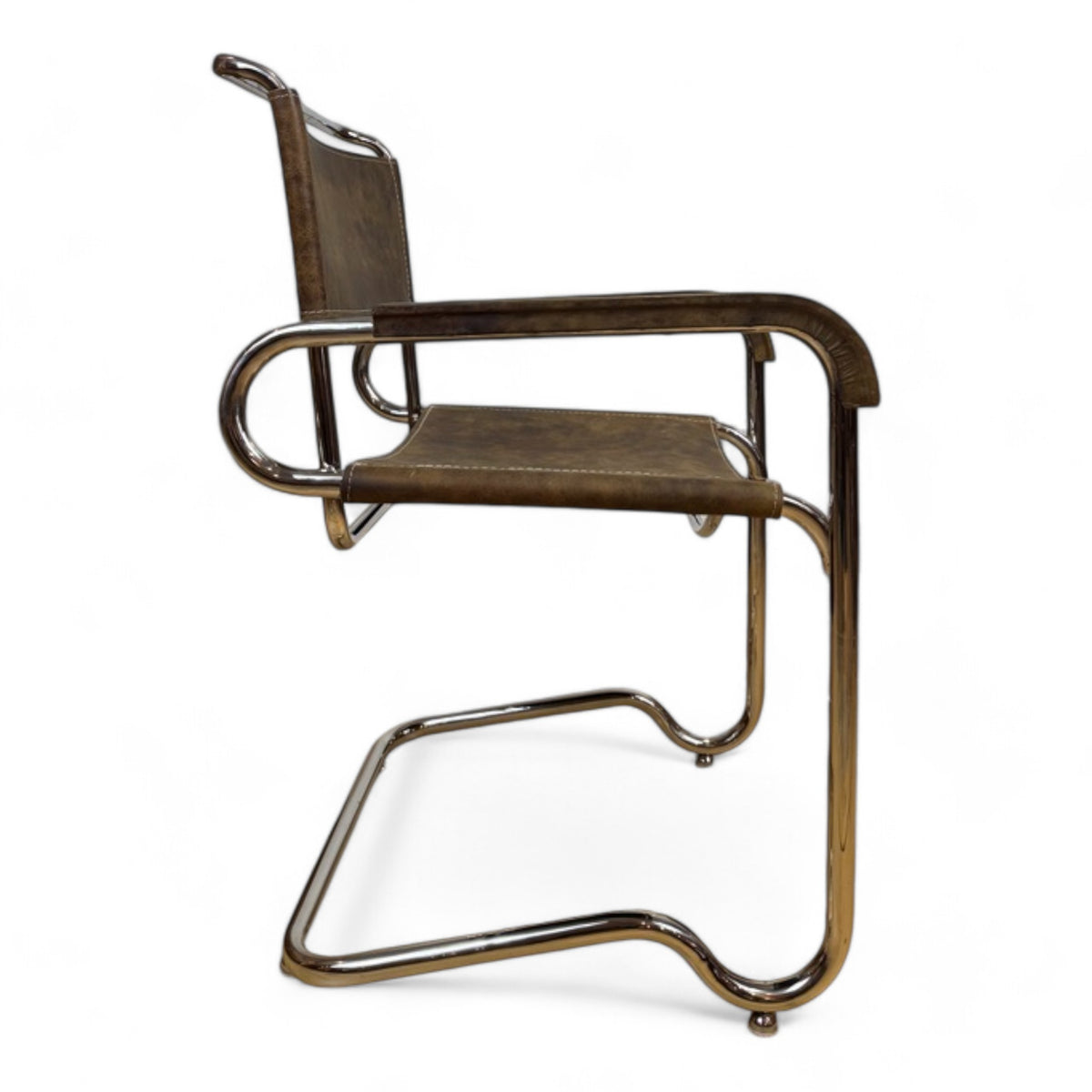 Stitched Leather Stainless Steel Arm Chair