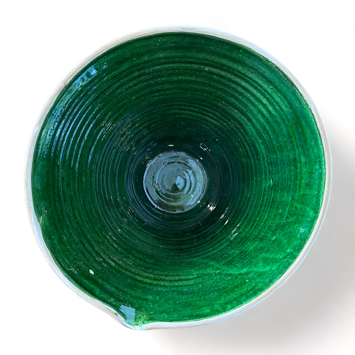 Green Ceramic Bowl w/Pour Spout - Large