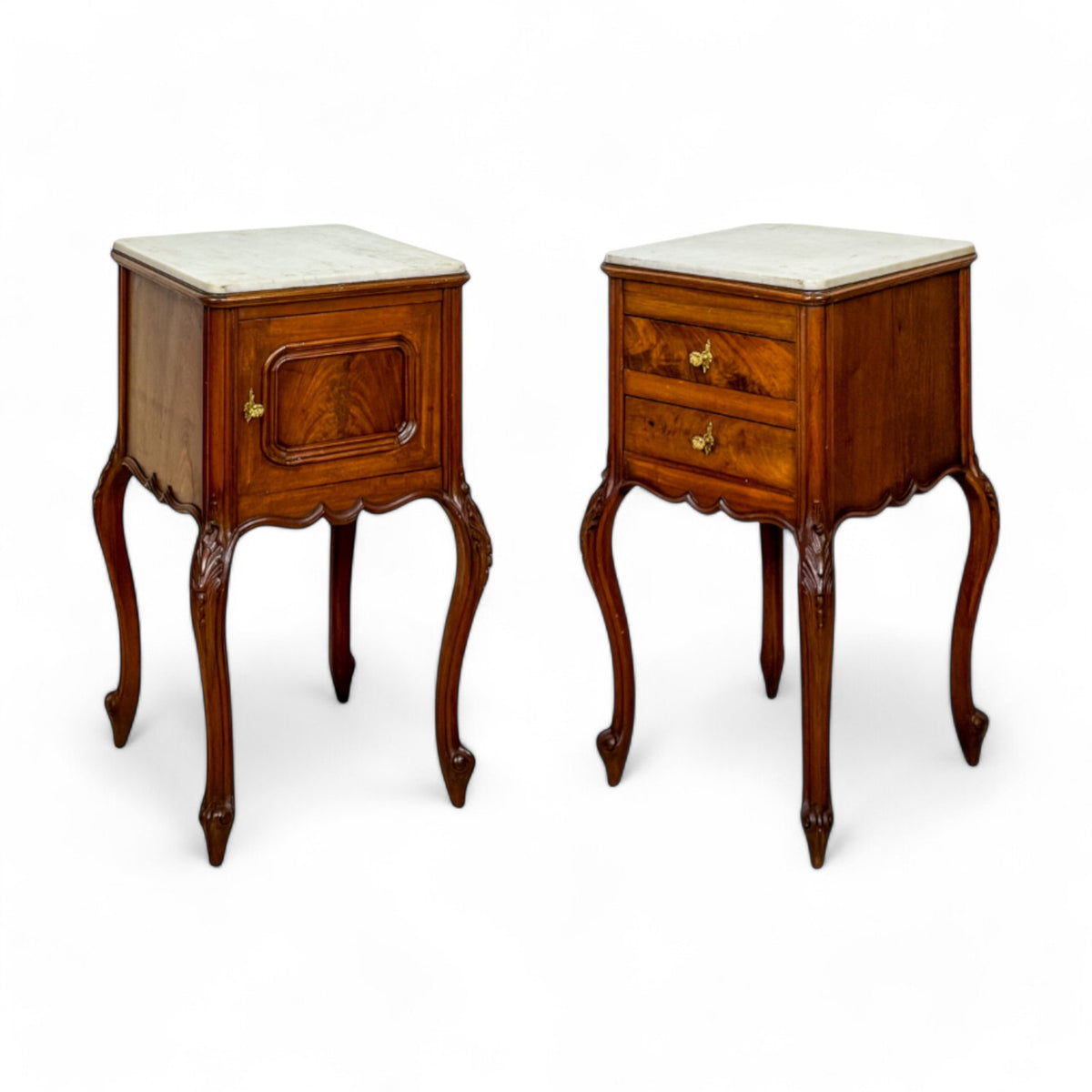 Pair of French Marble Top Nightstands