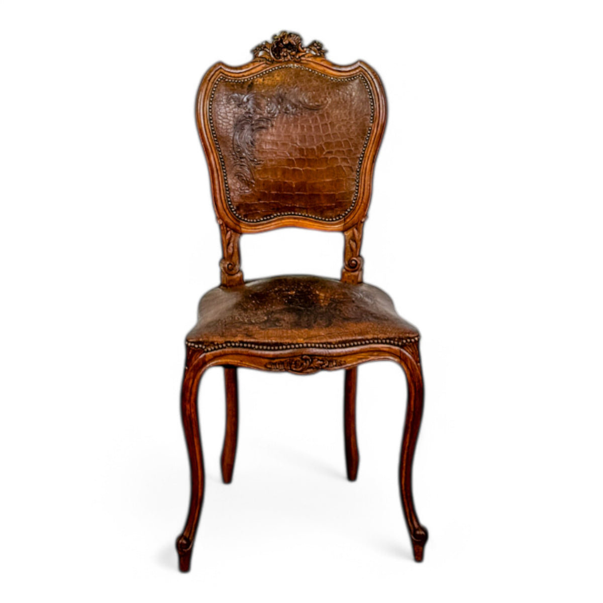 Louis XV Dining Chairs with Croc Leather - Set of 6