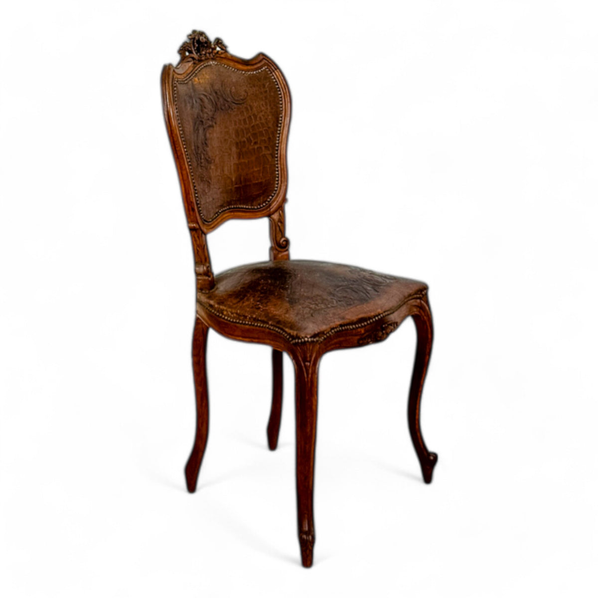 Louis XV Dining Chairs with Croc Leather - Set of 6