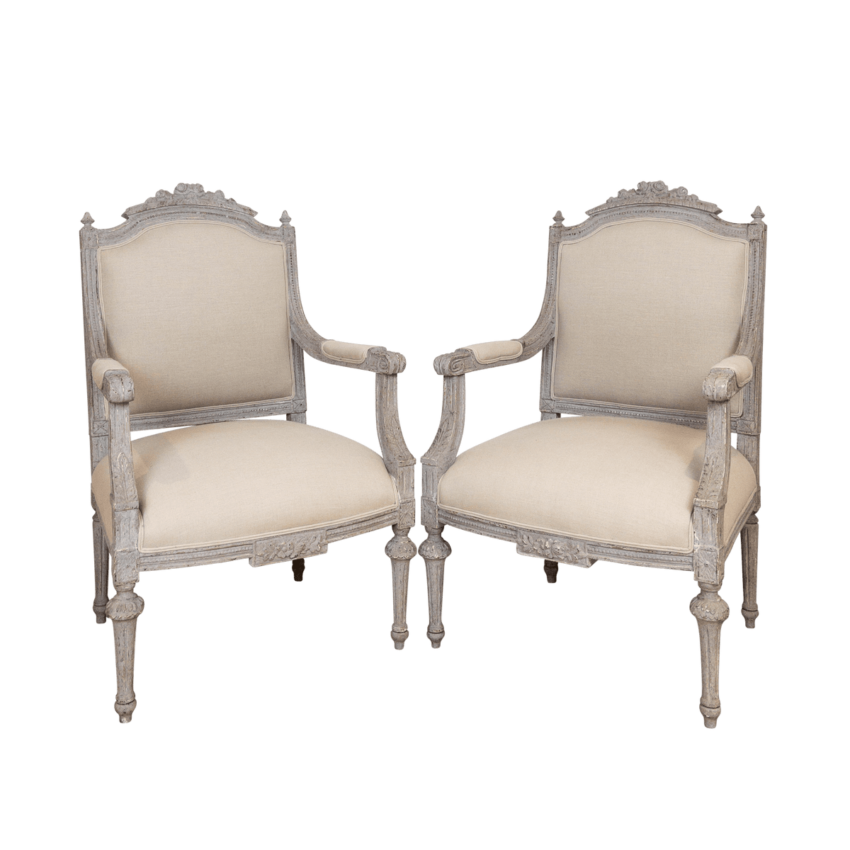 Antique Louis XV Style French Painted and Upholstered Open Arm